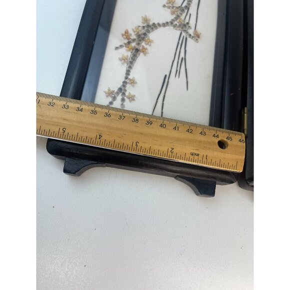 Japanese Asian 4 Panel Folding Screen Art Table Top Wall Hanging Shell Art Birds - Picture 9 of 12